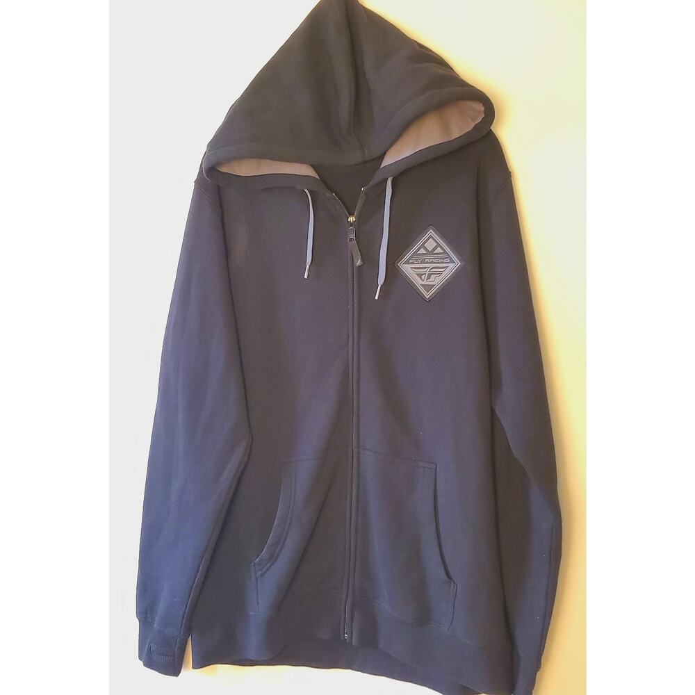 Fly Racing Hoodie Mens M Full Zip Black Logo Long Sleeve Casual Streetwear